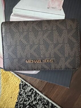 Michael Kors Dark Brown Textured Wallet with Gold Logo